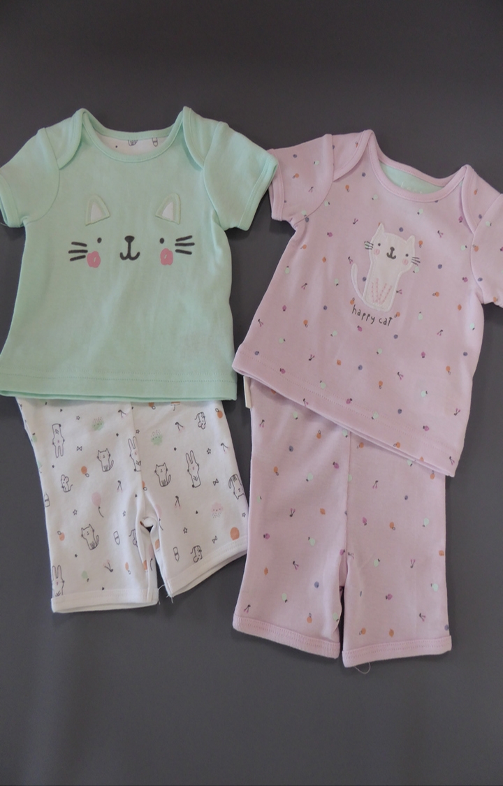 Mothercare | Pink & Green Printed Nightsuit - Pack of 2