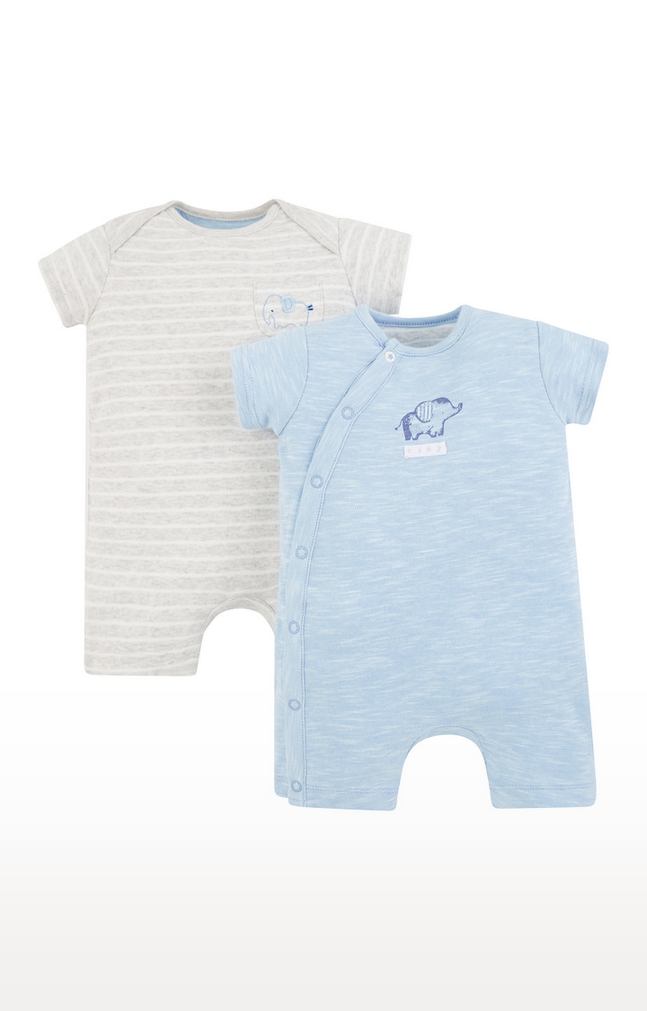 Mothercare | Grey and Blue Printed Romper - Pack of 2