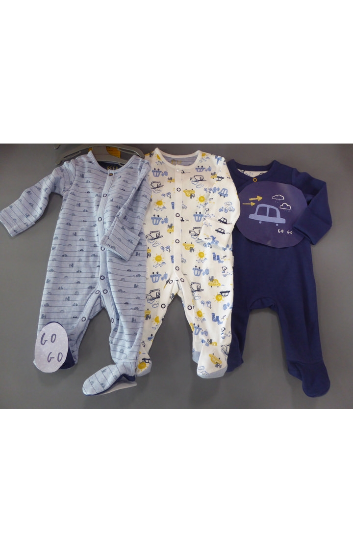 Mothercare | Blue & White Printed Romper - Pack of 3