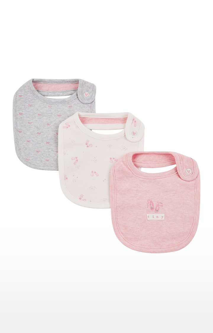 Mothercare | Pink, Grey and White Printed Bibs - Pack of 3