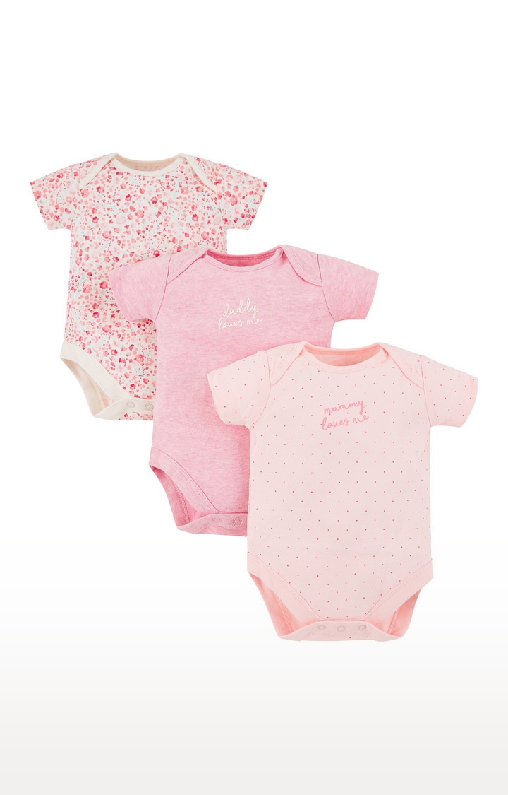 Mothercare | White and Pink Printed Romper - Pack of 3