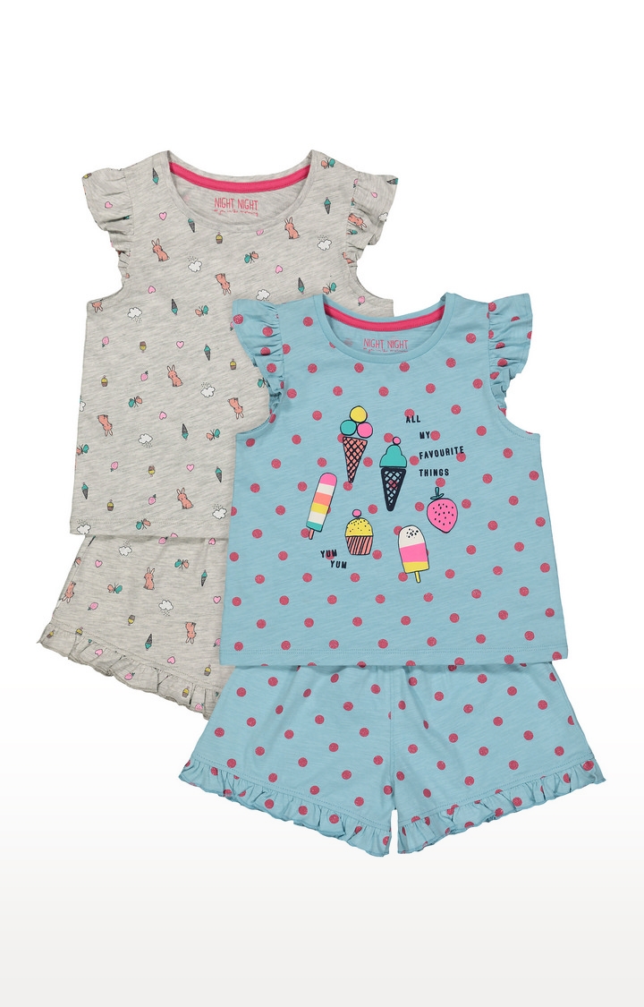 Mothercare | Blue and Beige Printed Nightsuit - Pack of 2