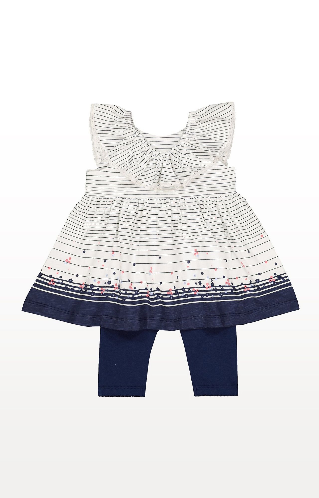 Mothercare | Navy Striped Floral Dress and Navy Leggings Set
