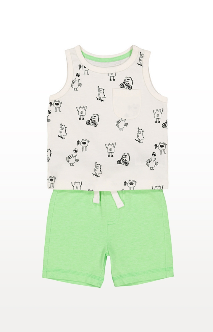 Monsters Vest And Green Shorts Set