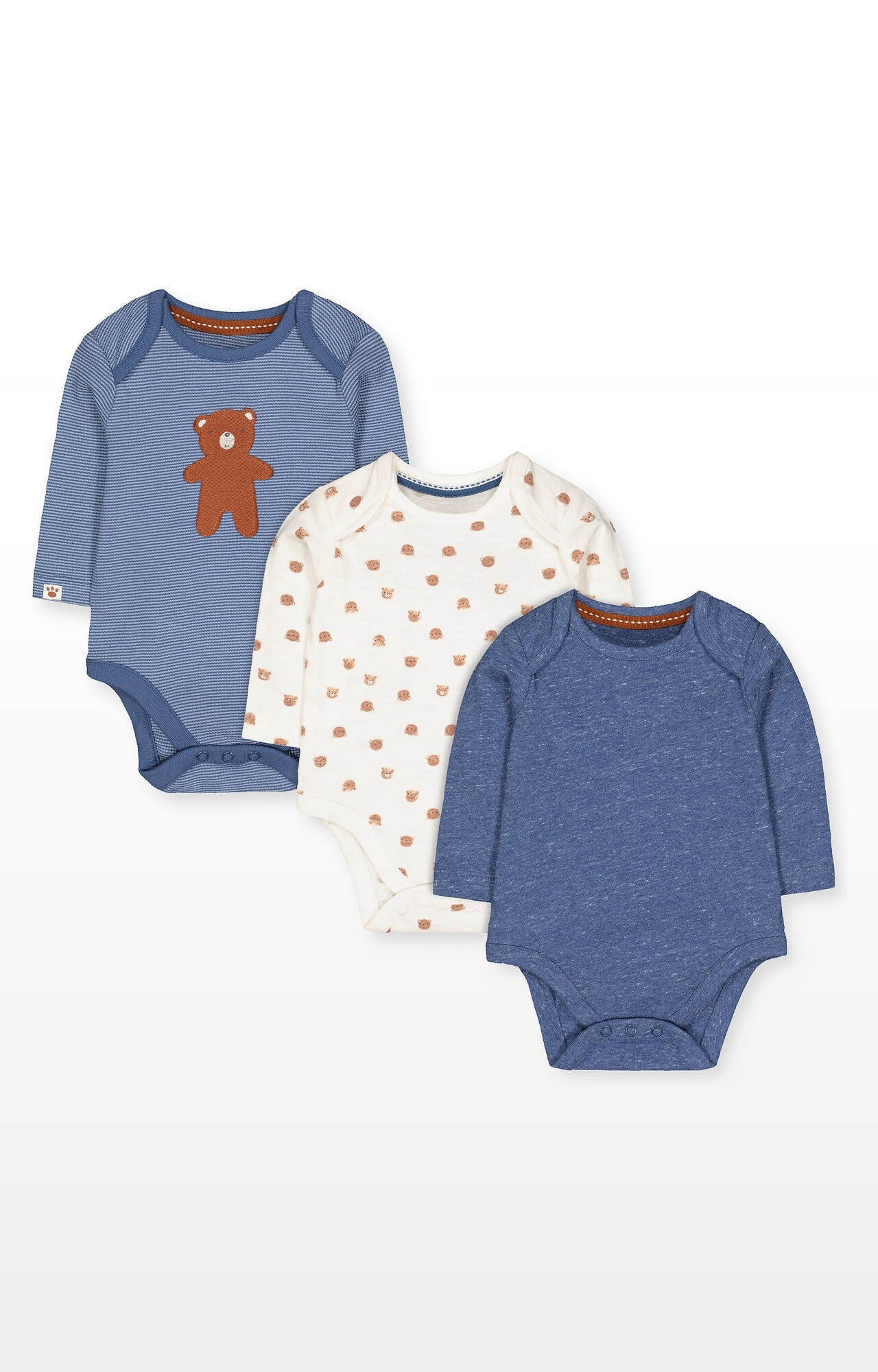 Mothercare | White and Blue Bear Bodysuits - Pack of 3
