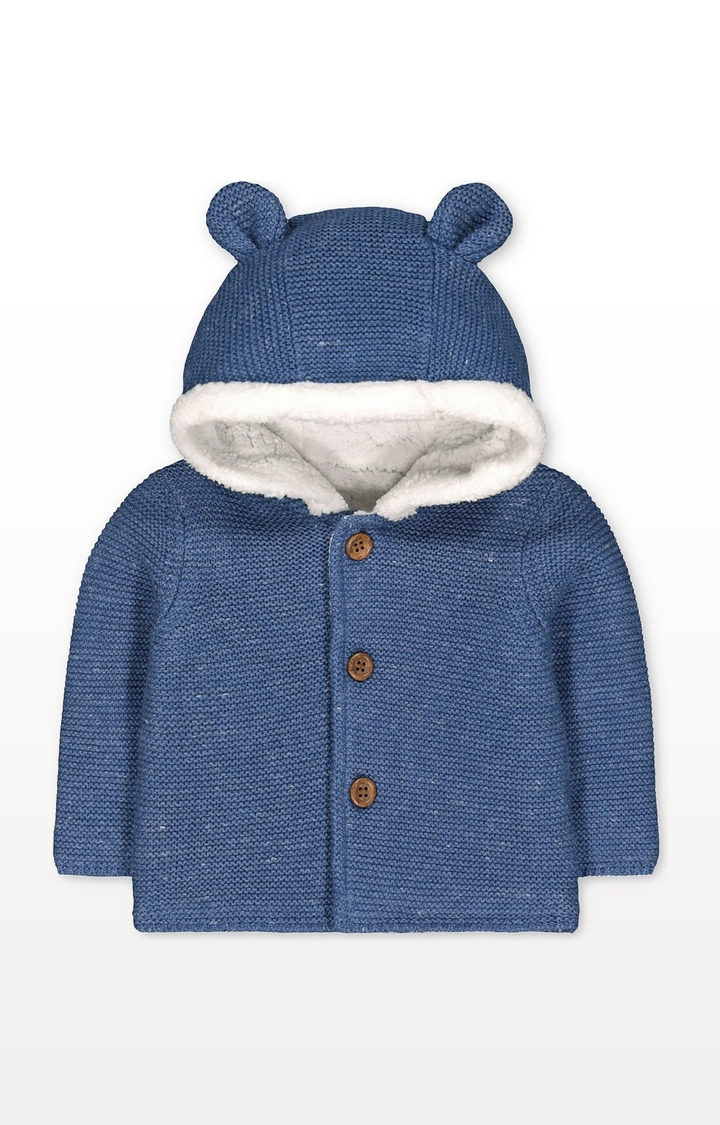 Mothercare | My First Blue Teddy Borg-Lined Knit Cardigan With Hood