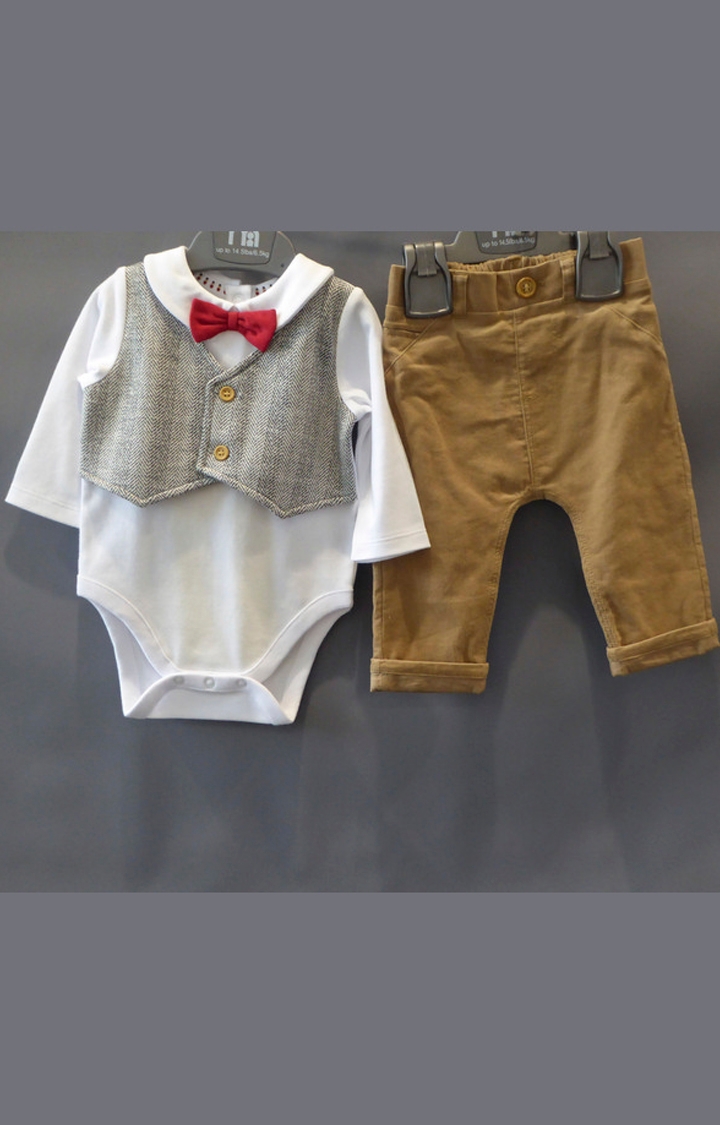Mothercare | White and Brown Solid Twin Set
