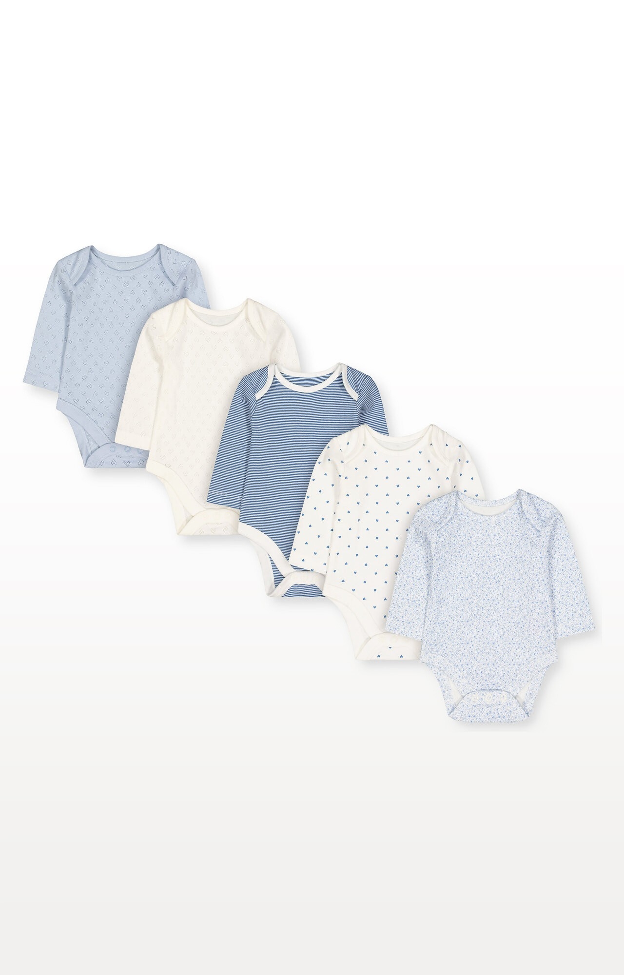 Mothercare | Pretty Blue and White Bodysuits - Pack of 5