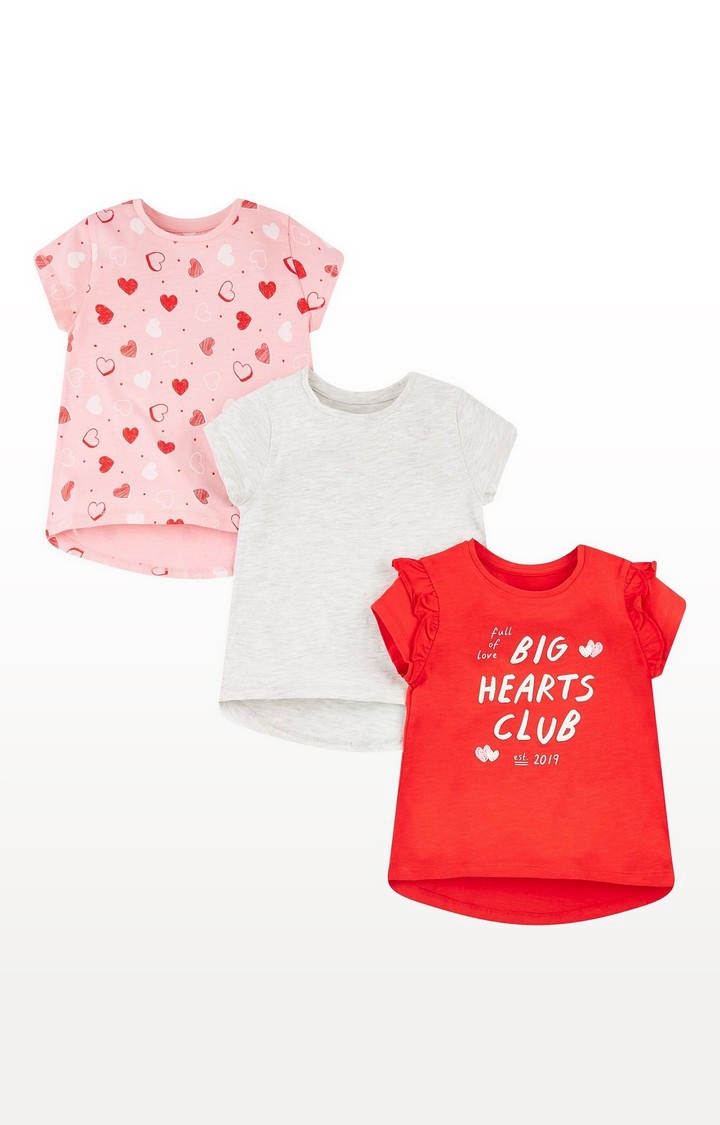 Mothercare | Big Hearts Club Red, Grey And Pink T-Shirts - 3 Pack
