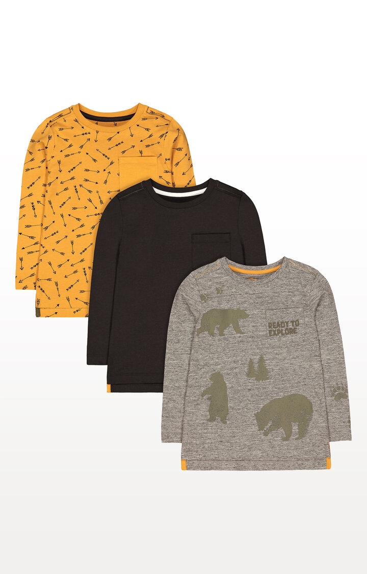 Mothercare | Grey Bear, Mustard Arrow and Charcoal T-Shirts - Pack of 3