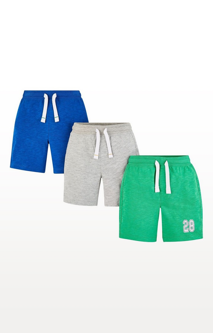Mothercare | Blue, Green And Grey Marl Shorts - 3 Pack