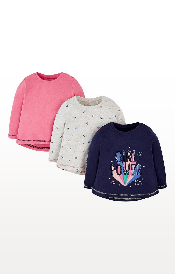 Mothercare | Navy Sequin Girl Power, Pink And Grey T-Shirts - 3 Pack