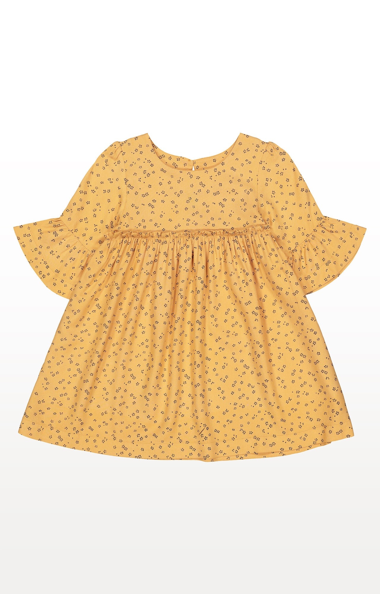 Mothercare | Mustard Floral, Flute-Sleeve Dress