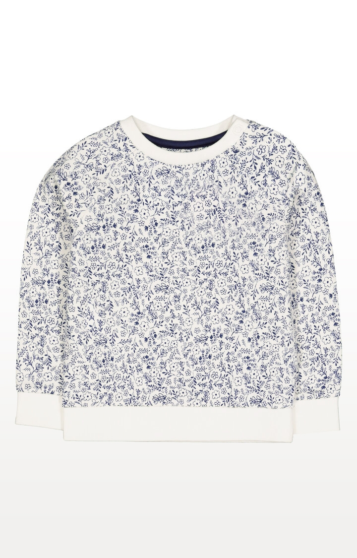 White and Blue Ditsy Floral Sweat Top