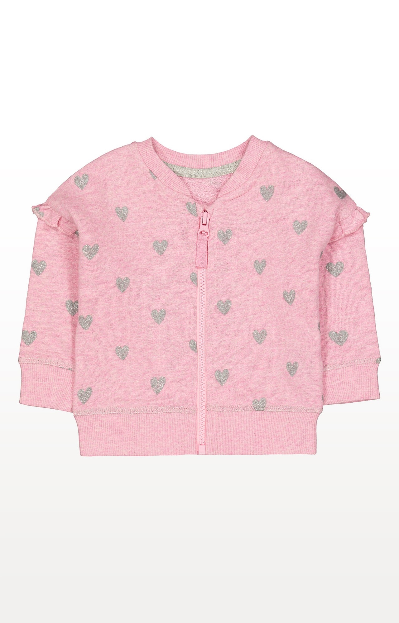 Mothercare | Pink Glitter Heart Frill Zip-Through Sweat Top