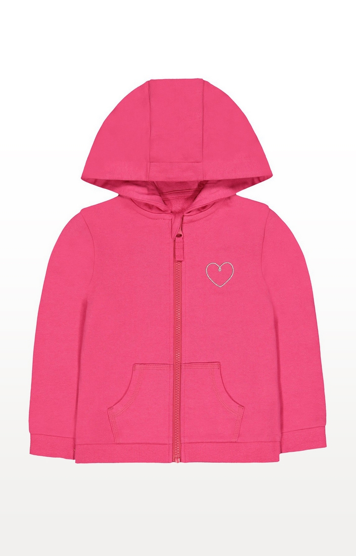 Mothercare | Hot Pink Silver Heart Zip-Through Hoodie