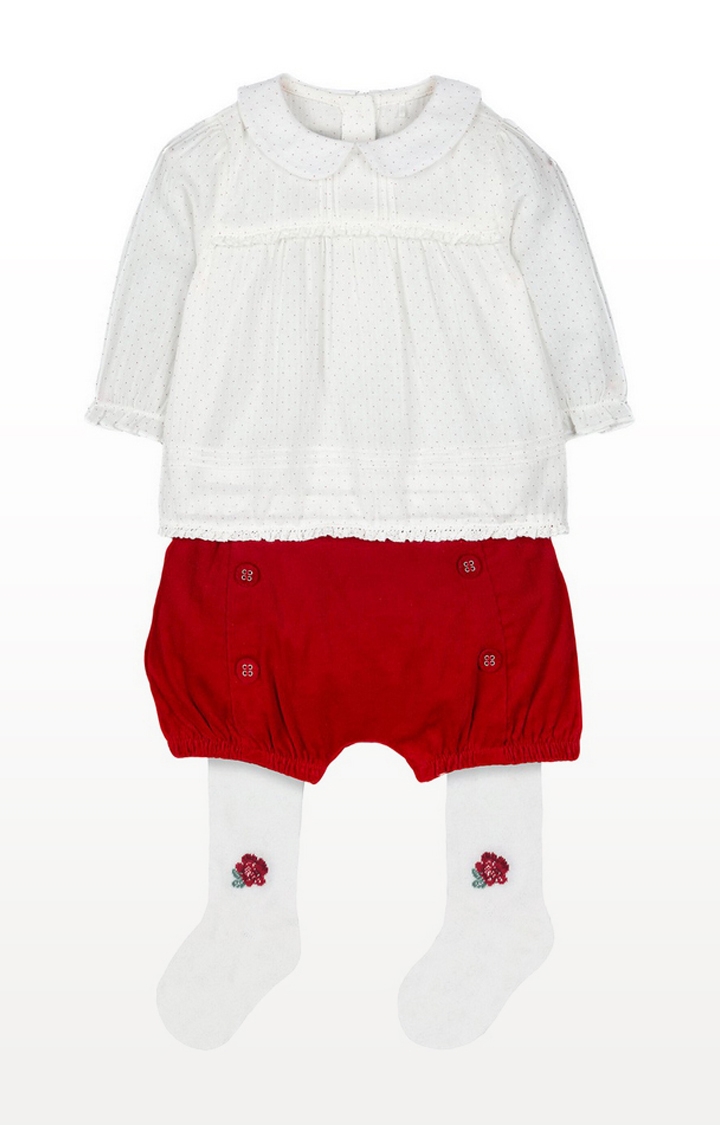Mothercare | White Polka Dot Blouse, Red Shorts And Tights Set