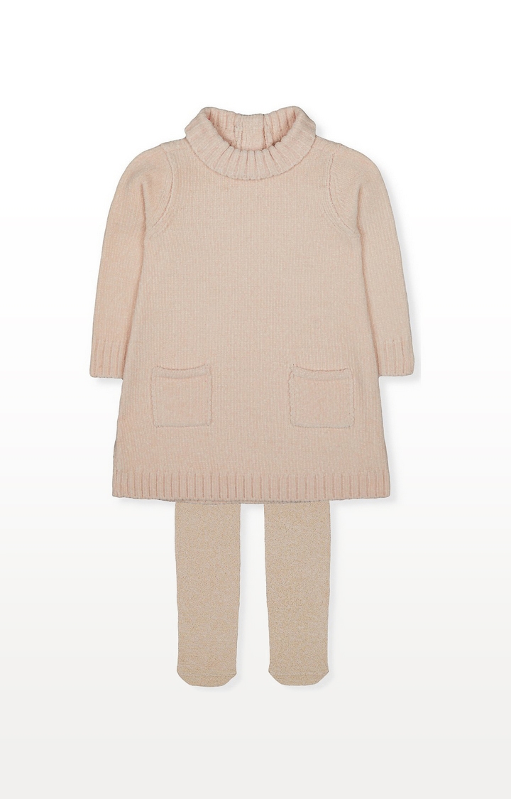 Mothercare | Chenille Roll-Neck Dress And Gold Tights Set