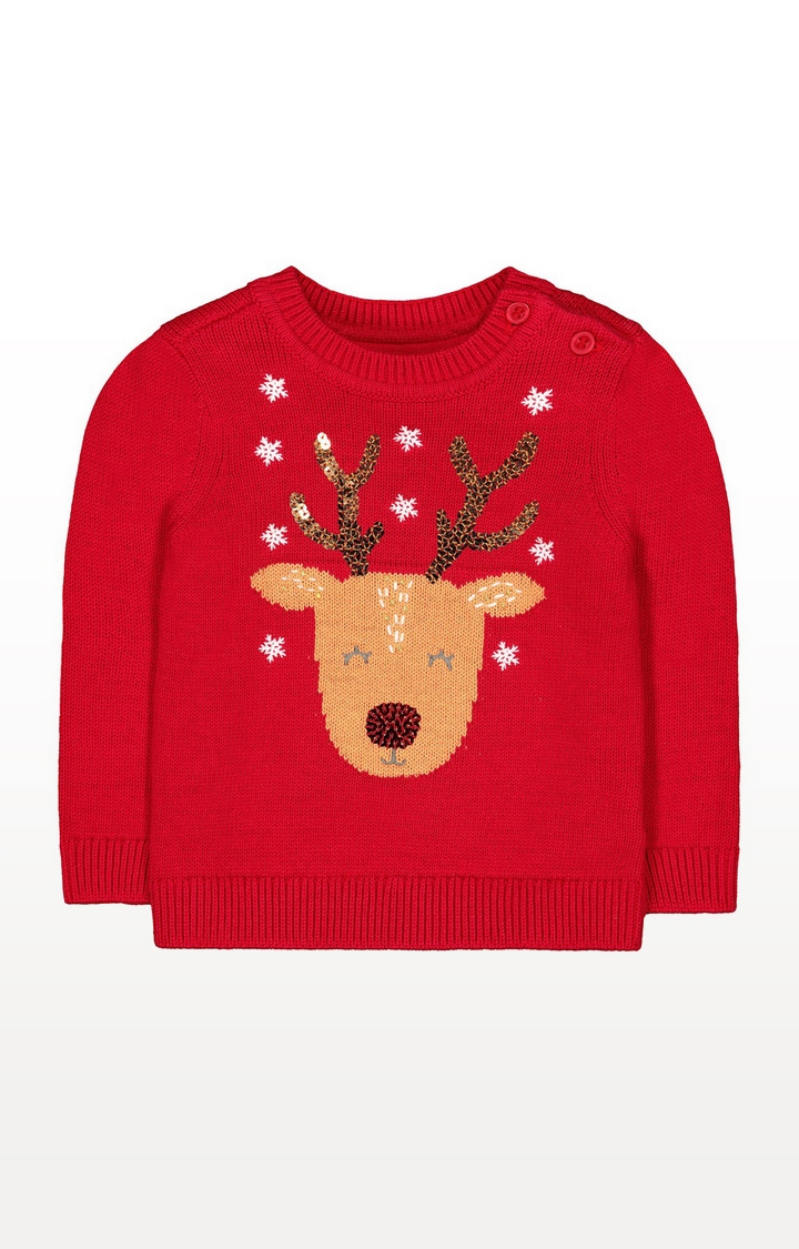 Mothercare | Red Knitted Reindeer Jumper