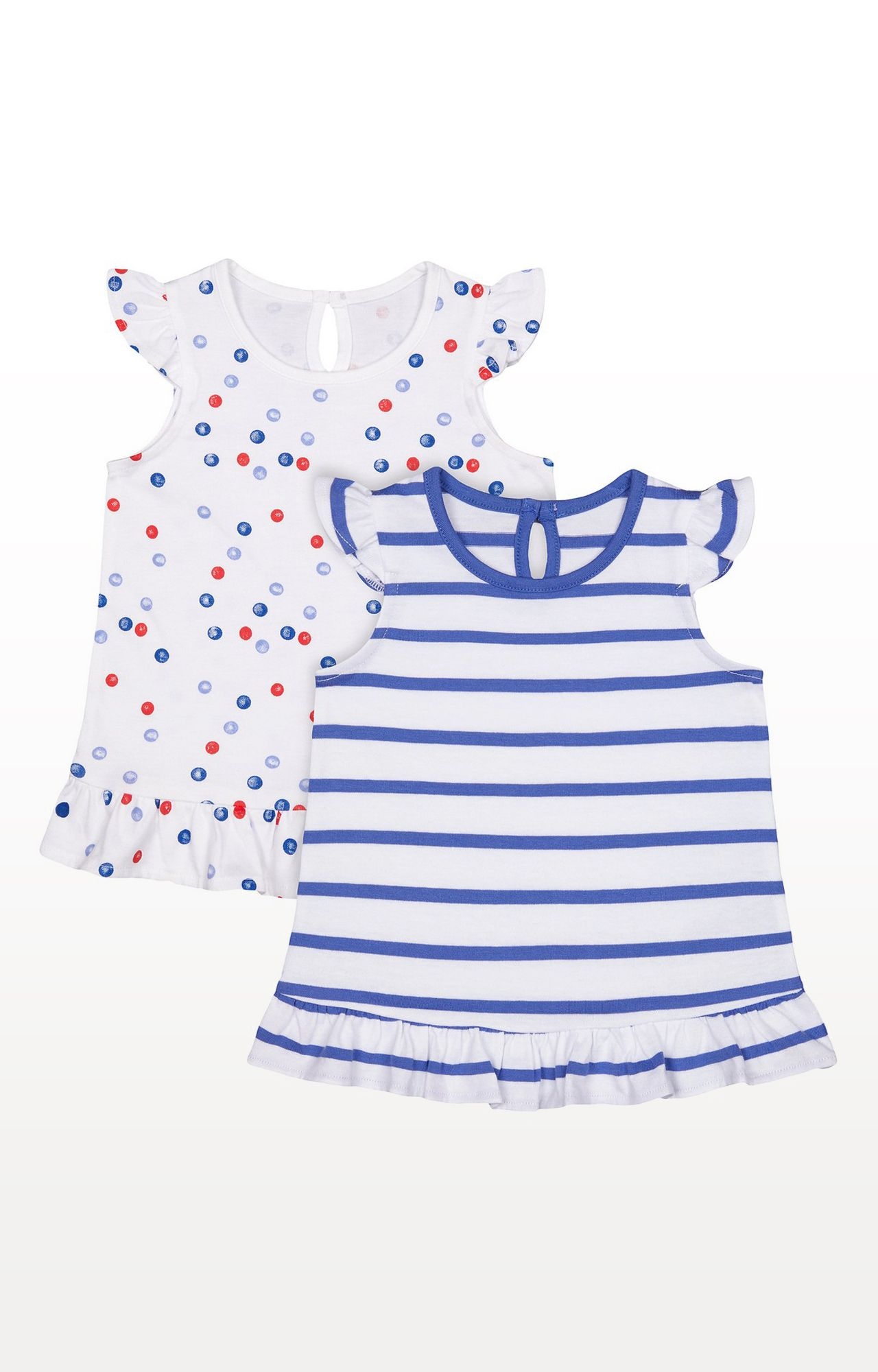 Mothercare | Girls Half Sleeves T-shirt Striped And Printed - Pack of 2 - Multicolor