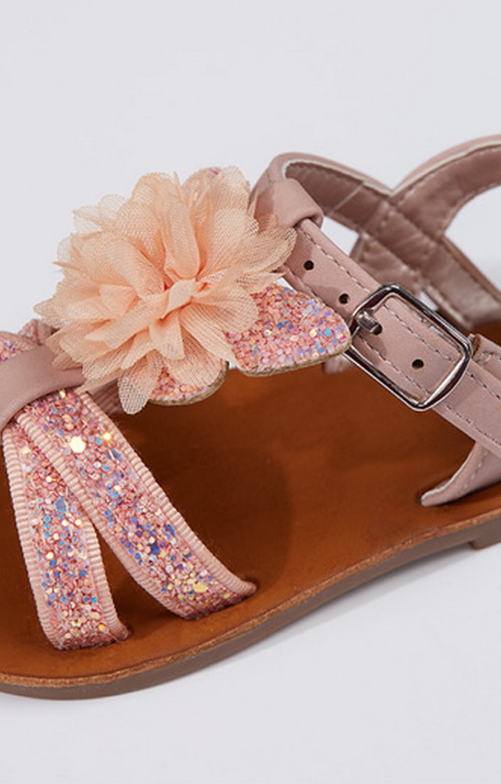 Pink Glitter Flower Corsage Butterfly Sandals