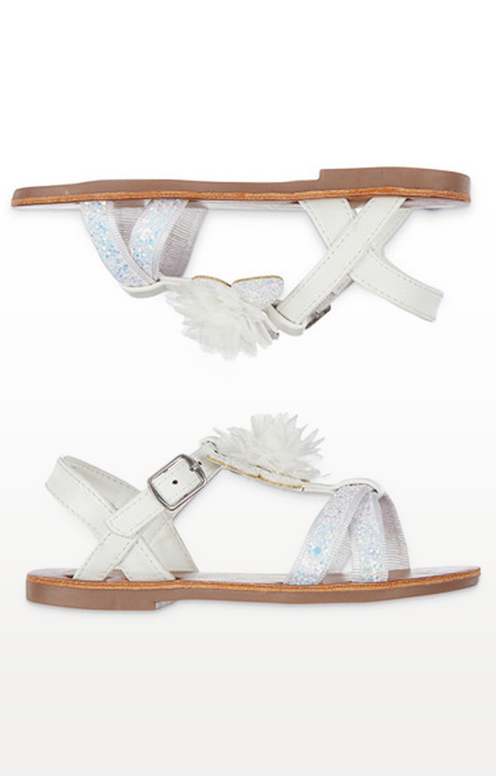 White Glitter Flower Corsage Butterfly Sandals