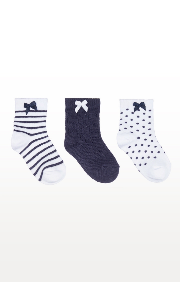 Mothercare | Pretty Navy and White Bow Baby Socks - 3 Pairs