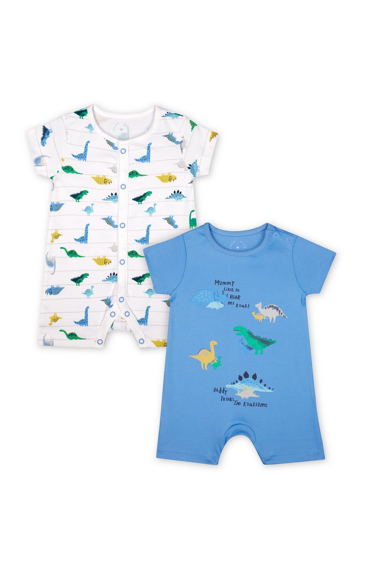 Mothercare | Blue Printed Romper - Pack of 2