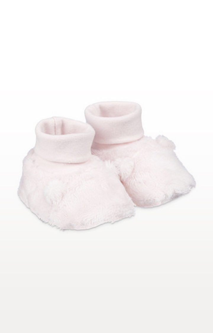 Mothercare | Fluffy Pink Baby Socktop Booties With Ears