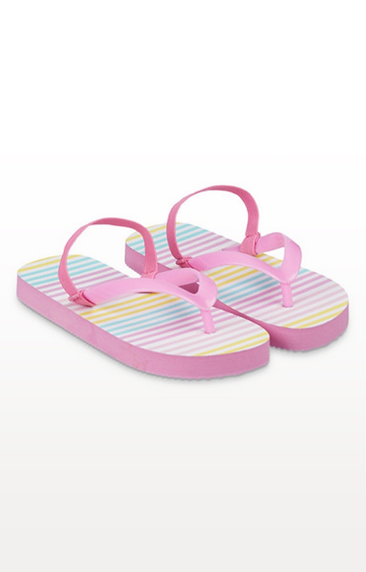 Mothercare | Pink Striped Flip Flops With Ankle Strap