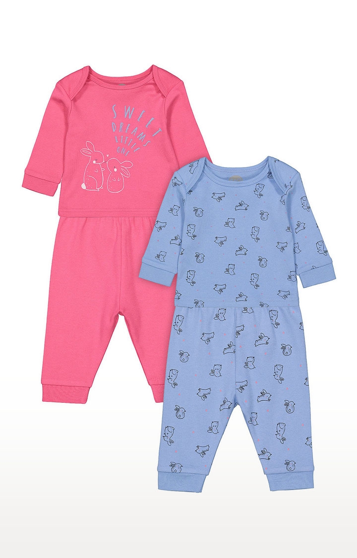 Mothercare | Girls Full Sleeve Pyjama Set - Pink and Blue