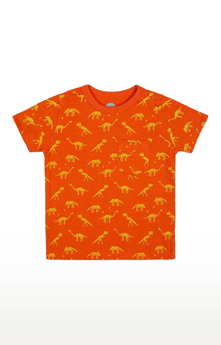 Mothercare | Boys Half Sleeve Round Neck Tee - Printed Orange