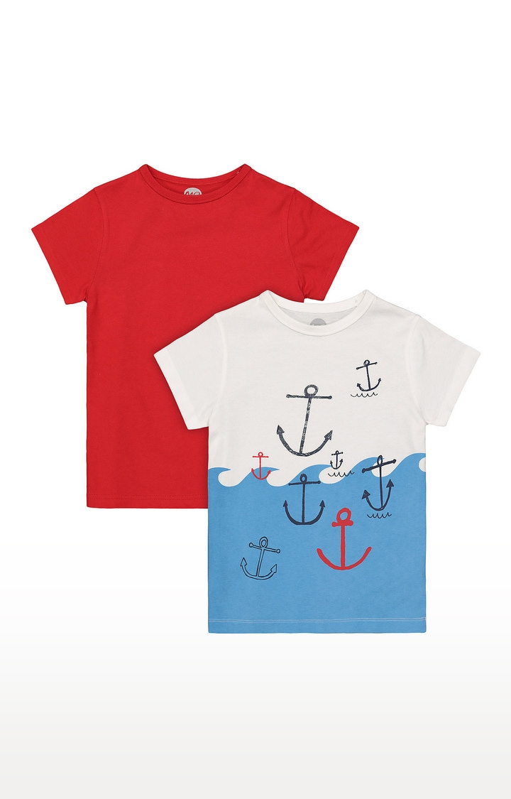 Boys Half Sleeve Round Neck Tee - Red and White