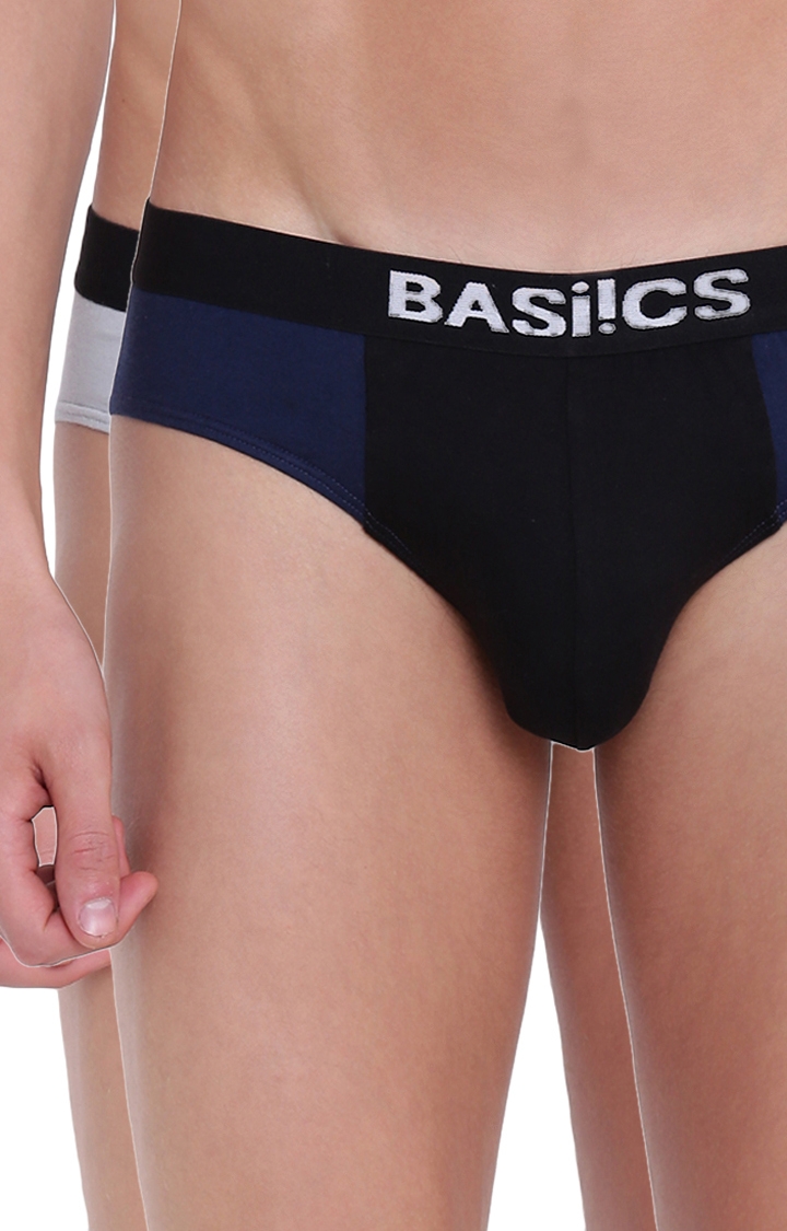 BASIICS by La Intimo | Grey and Blue Colourblock Briefs - Pack of 2