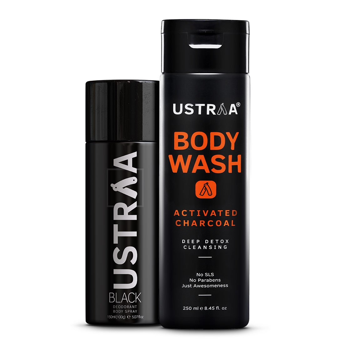 Ustraa Black Deodorant 150ml & Body Wash Activated Charcoal 250ml