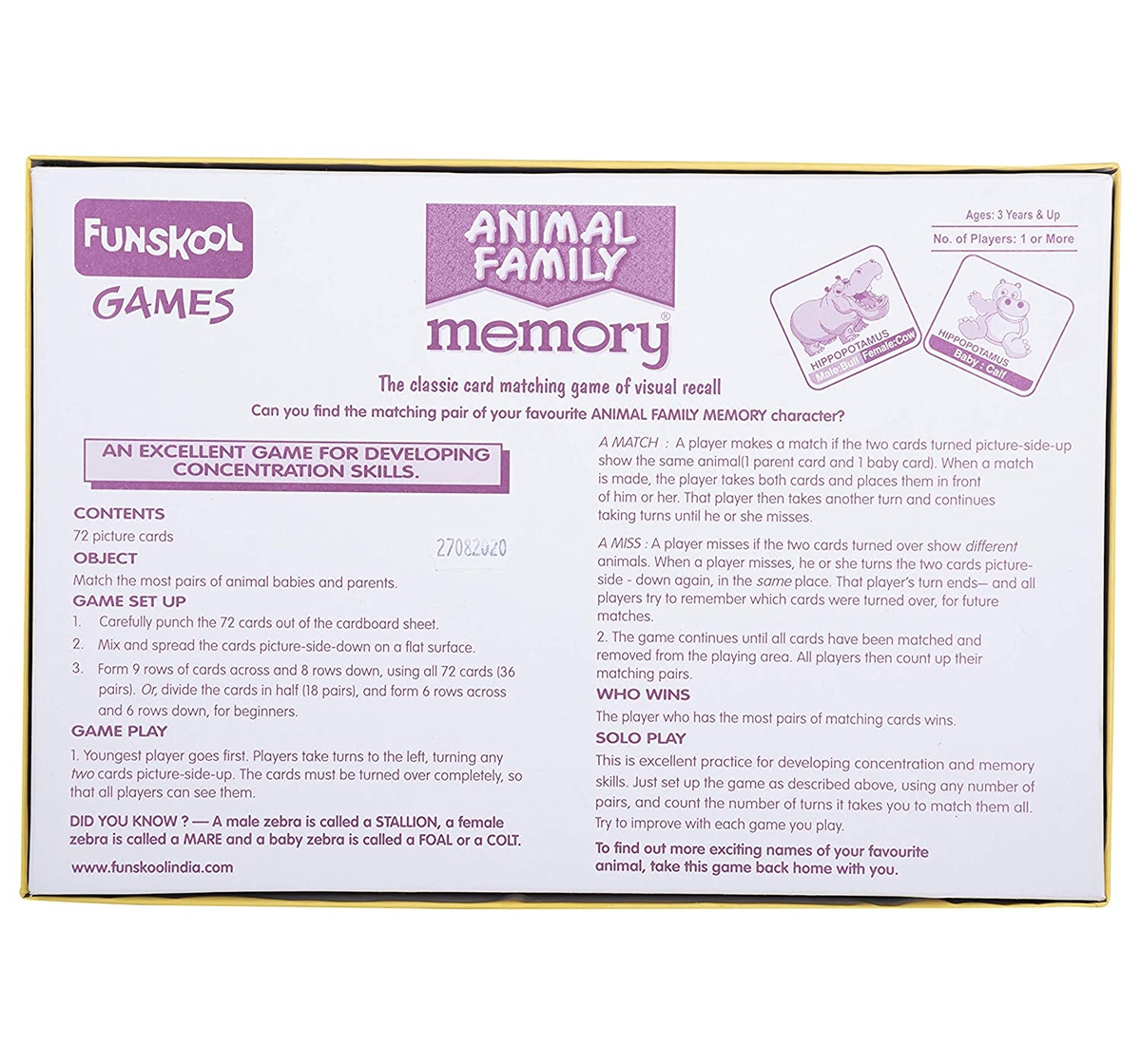 Funskool Memory Animal Family for Board Game Kids age 12M+