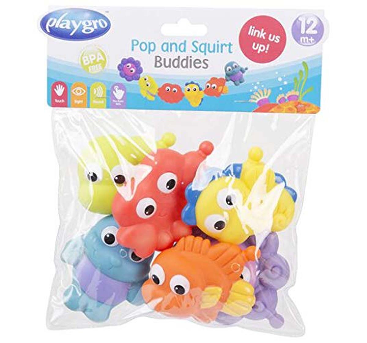Playgro | Playgro Pop And Squirt Buddies (6Pcs) Bath Toys & Accessories for Kids Age 12M+
