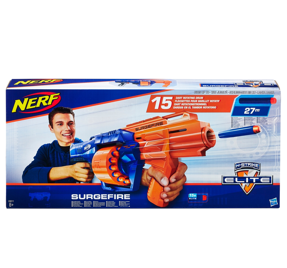 Nerf | Nerf Surge Fire Elite Blaster 15 Dart Rotating Drum Slam Fire for Kids 8Y+, Multicolour