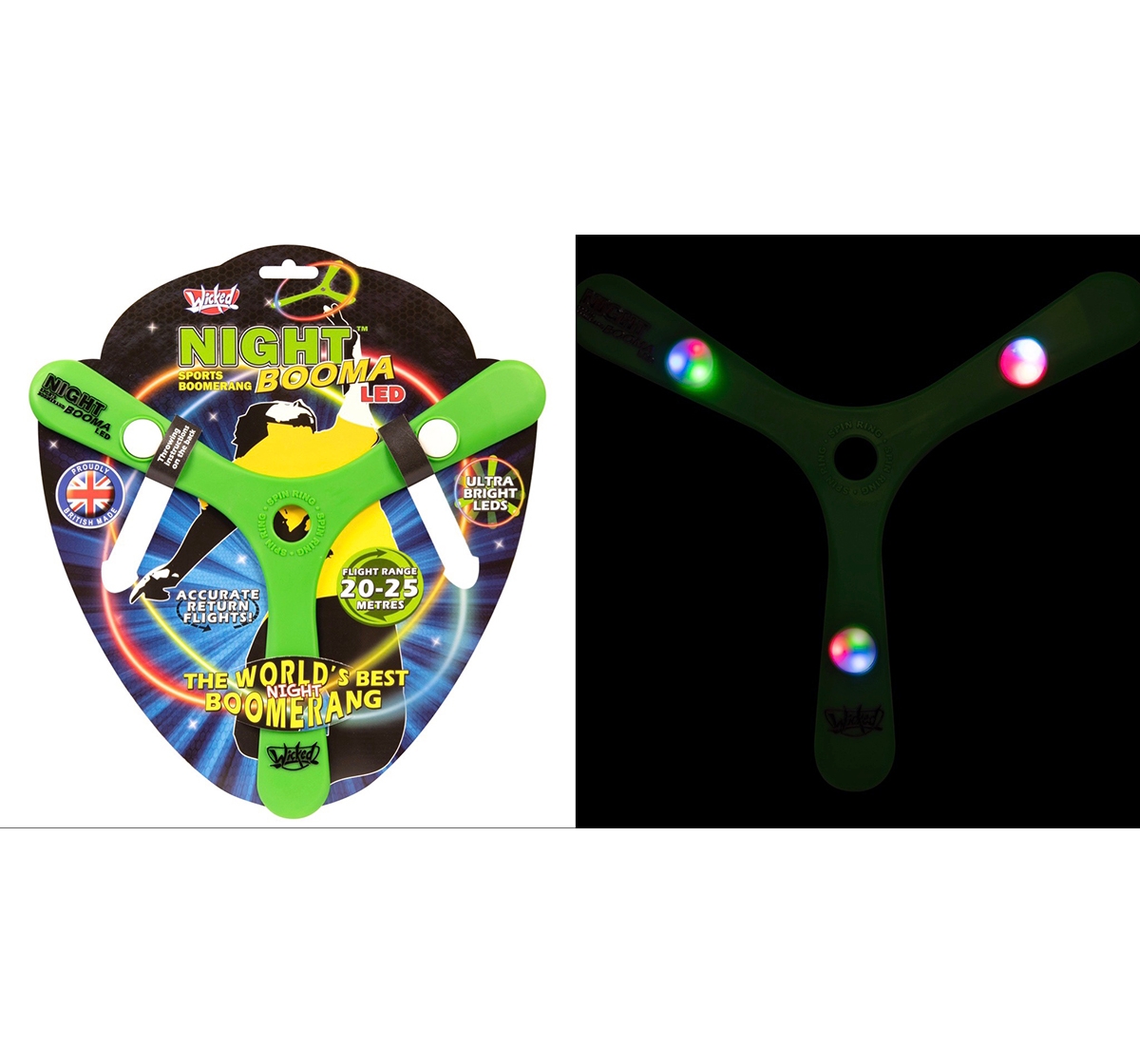 Wicked | Wicked Night Sports Boomerang Led- Impulse Toys for Kids age 5Y+ (Green)