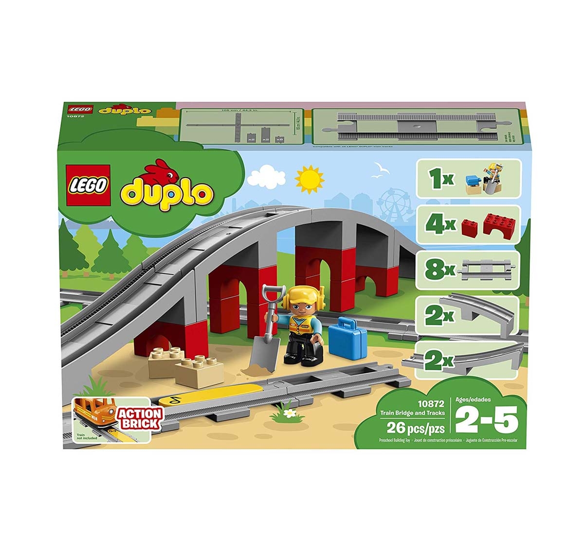 LEGO | Lego Duplo Town Train Bridge And Tracks (26 Pcs) 10872 Blocks for Kids age 2Y+ 
