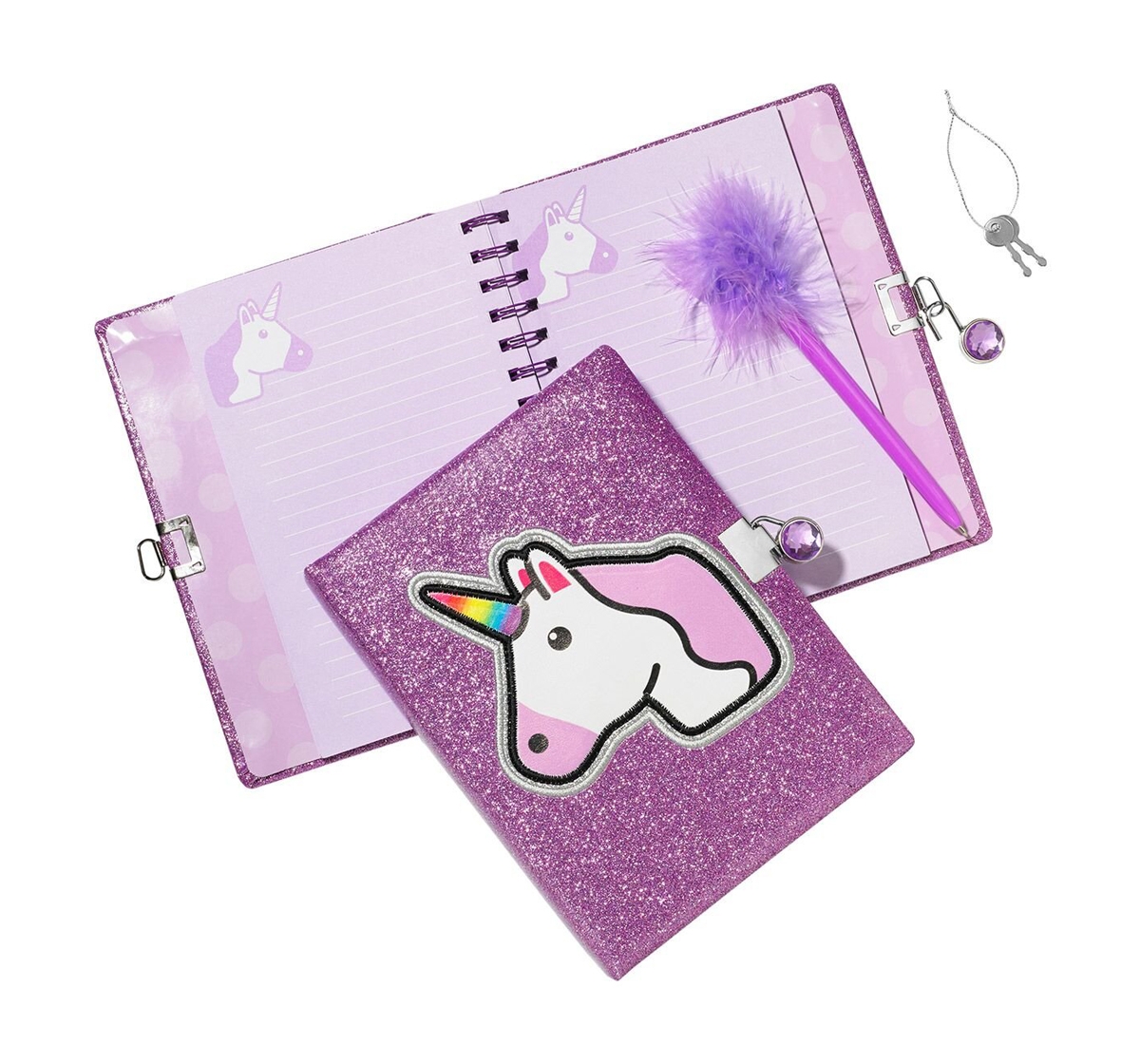 Mirada | 3C4G Unicorn Glitter Locking Journal With Feather Pen 