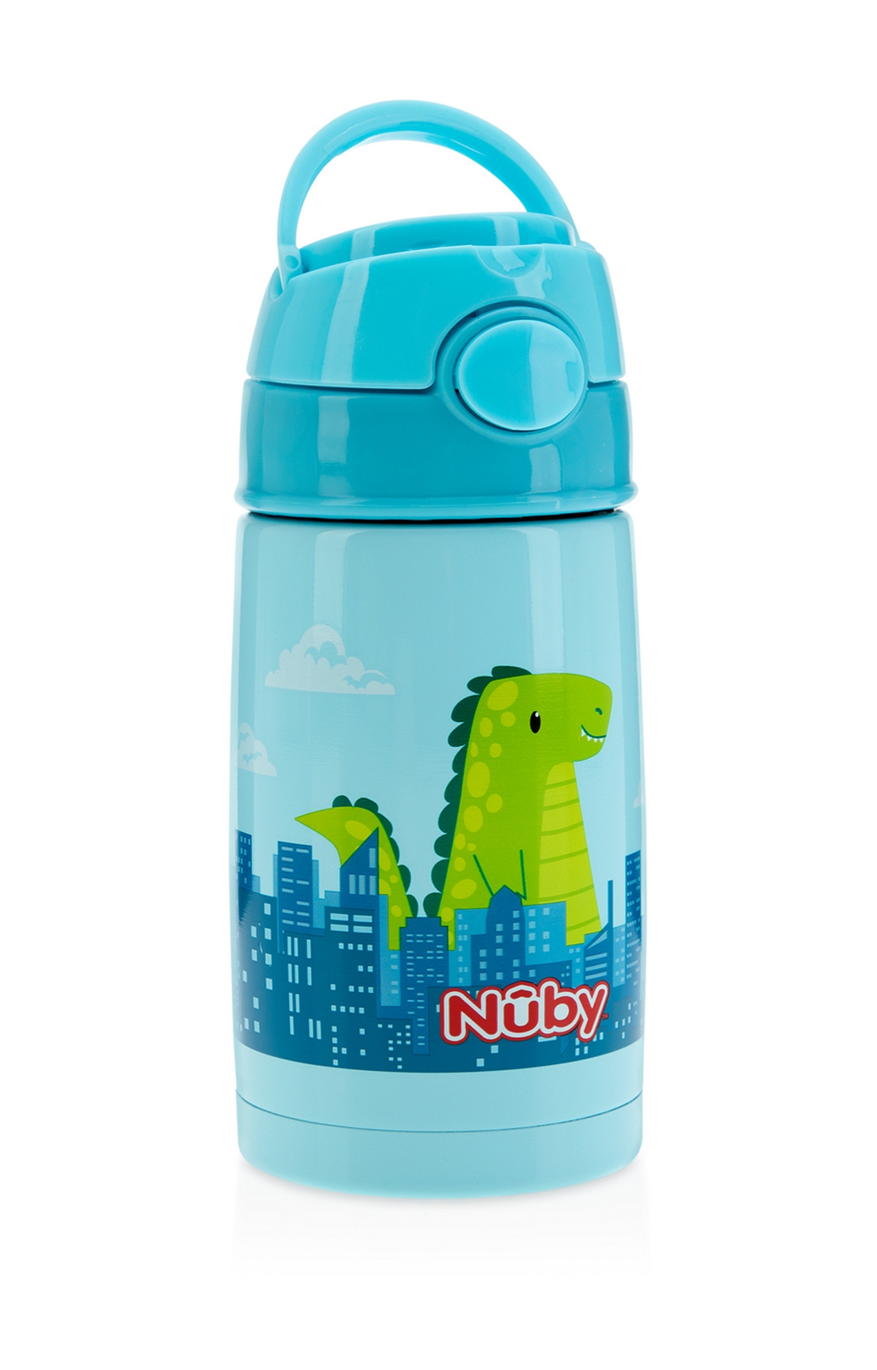 Mothercare | Nuby Stainless Steel Thin Straw Pop-Up 300ml Blue Dino