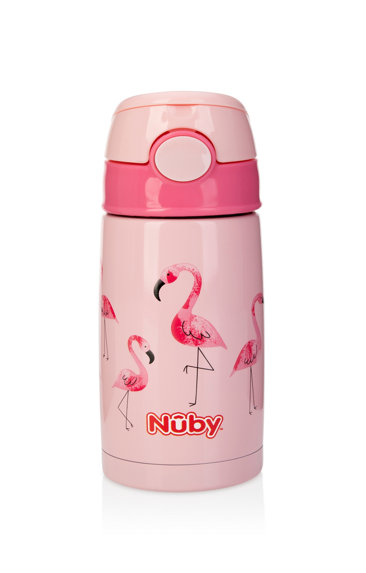Mothercare | Nuby Stainless Steel Thin Straw Pop-Up 300ml Pink Flamingo