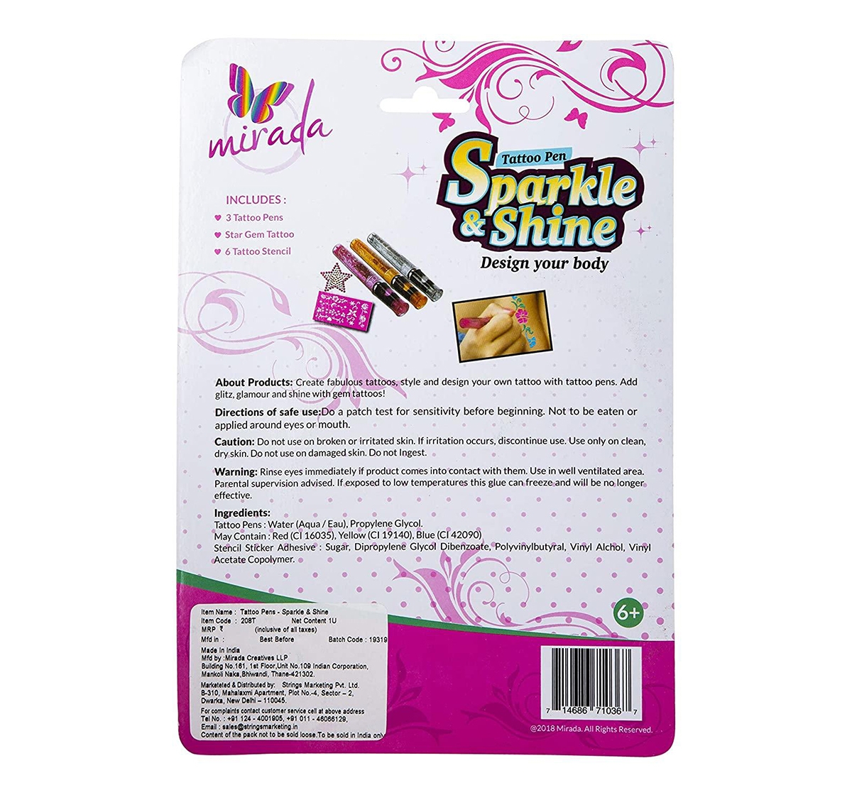 Mirada : Tattoo Pens –  Sparkle and Shine  DIY Art & Craft Kits for Kids age 3Y+ 
