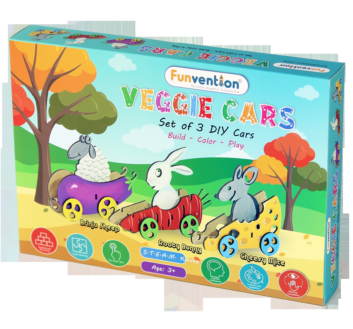Funvention Veggie Cars (Set Of 3) Stem for Kids Age 3Y+