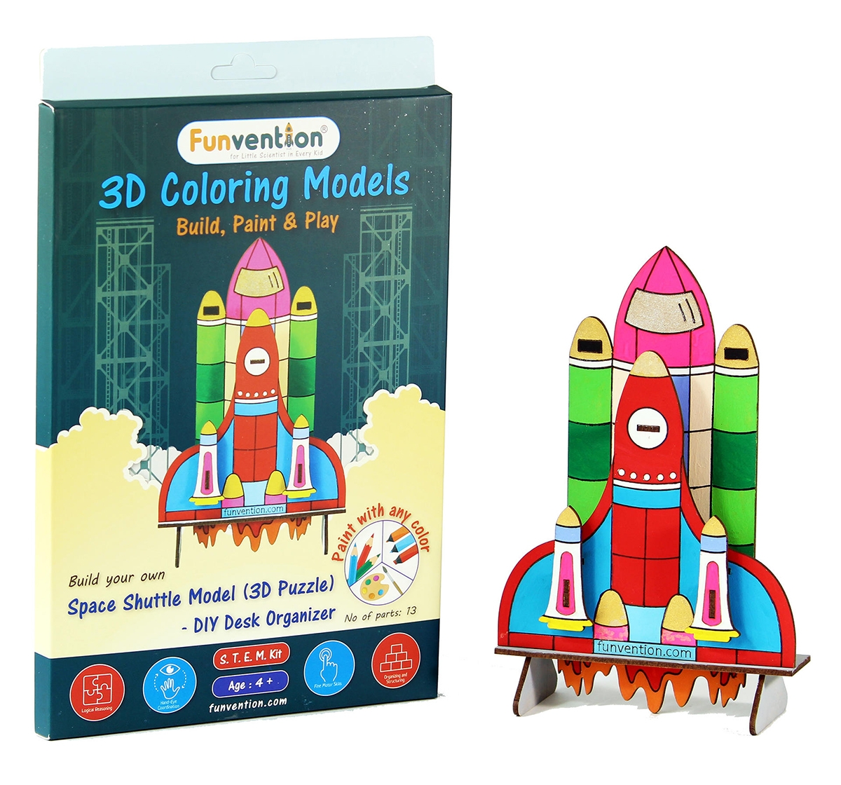 Funvention 3D Coloring Model - Space Shuttle Stem for Kids Age 4Y+