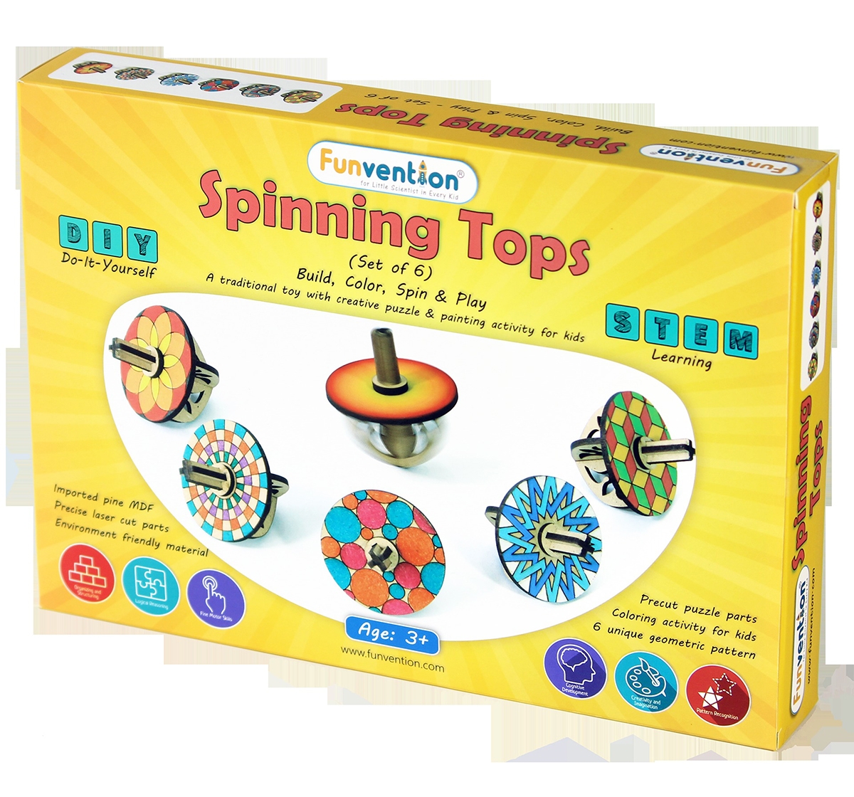 Funvention Spinning Tops - Set Of 6 Diy Spin Top Science Kits for Kids Age 3Y+