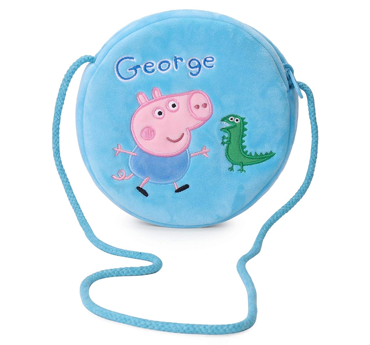 Peppa Pig | Peppa Pig George with Dino Round Sling Bag Plush Accessory for Kids age 3Y+ - 16 Cm (Blue)