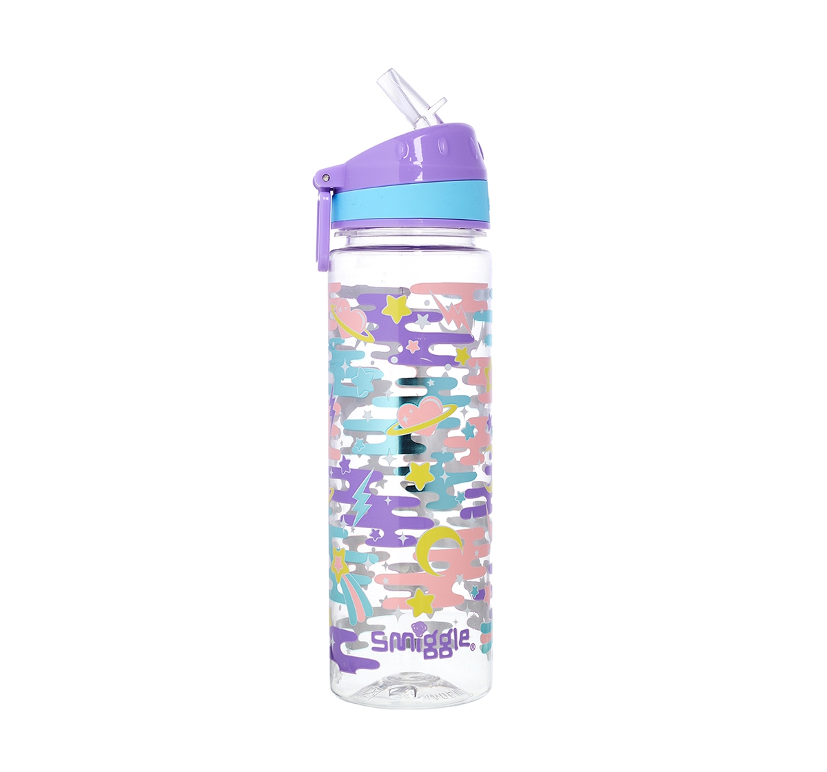 Smiggle | Smiggle Far Away Drink Bottle with Flip Top Spout - Cat Print Bags for Kids age 3Y+ (Lilac)
