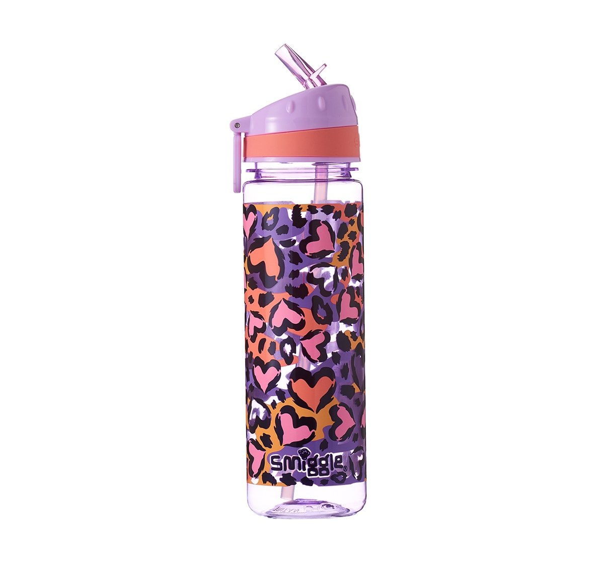 Smiggle |  Smiggle Flow Drink Bottle with Flip Top Spout Heart Print Bags for Kids age 3Y+ (Lilac)